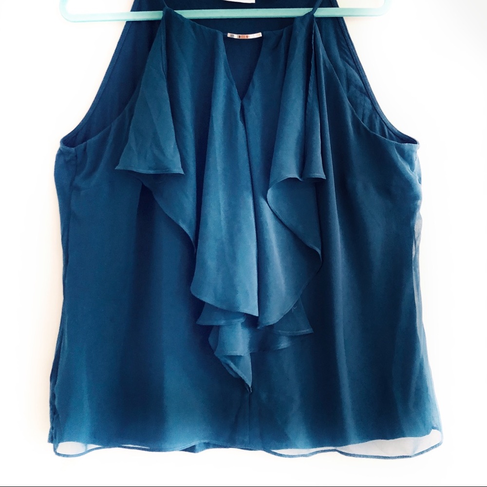 Teal New York & Company Blouse w/ Sheer Details